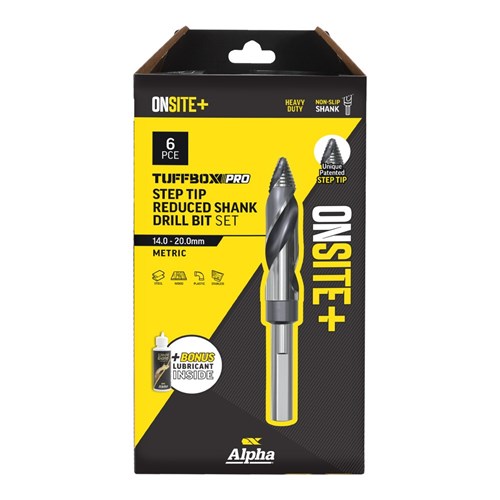 6 Piece | Onsite Plus Reduced Shank Tuffbox Pro Drill Set | Bonus 120ml Lubricant
